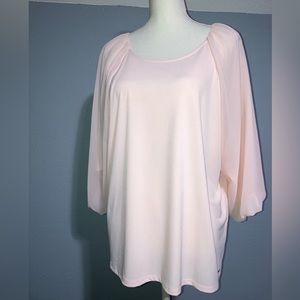 CALVIN KLEIN Loose Fit Mixed Media 3/4 Sheer Lantern Sleeve Blouse In Petal Pink